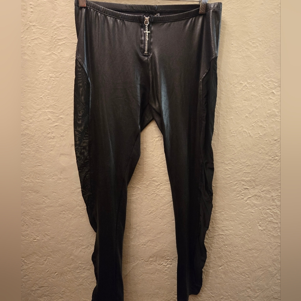 Lip Service Faux Leather Leggings | Goth Alt | Mesh Panels | Zip Detail